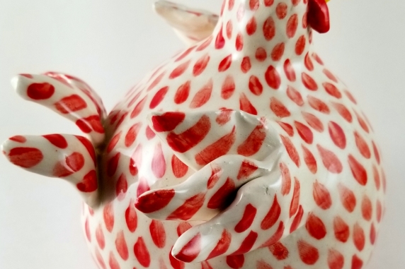 Whimsical Chicken Sculpture Red and White