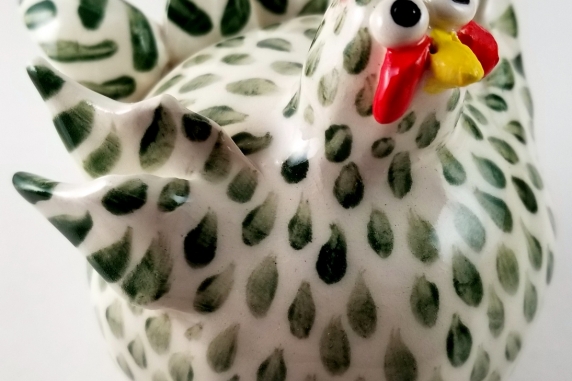 Whimsical Chicken Sculpture Green and White