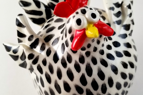 Whimsical Chicken Sculpture Black and White