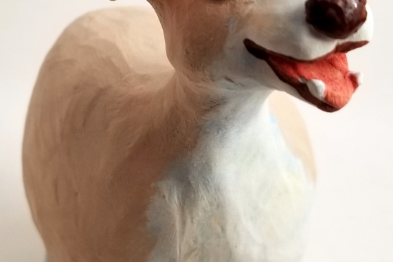 Tan and White Happy Dog Sculpture