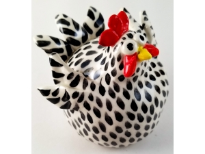Whimsical Chicken Sculpture Black and White