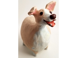 Tan and White Happy Dog Sculpture