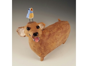 Dachshound with Bluebird