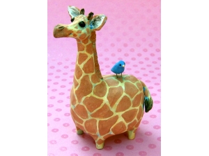 Giraffe with Bluebird